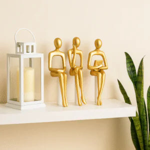 Golden Abstract Thinker Figurine Set – Modern Minimalist Sculptures (3-Piece)