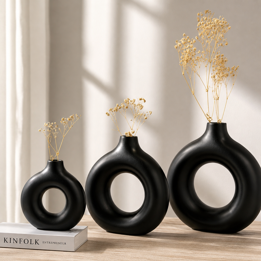 Modern Black Donut Vase
