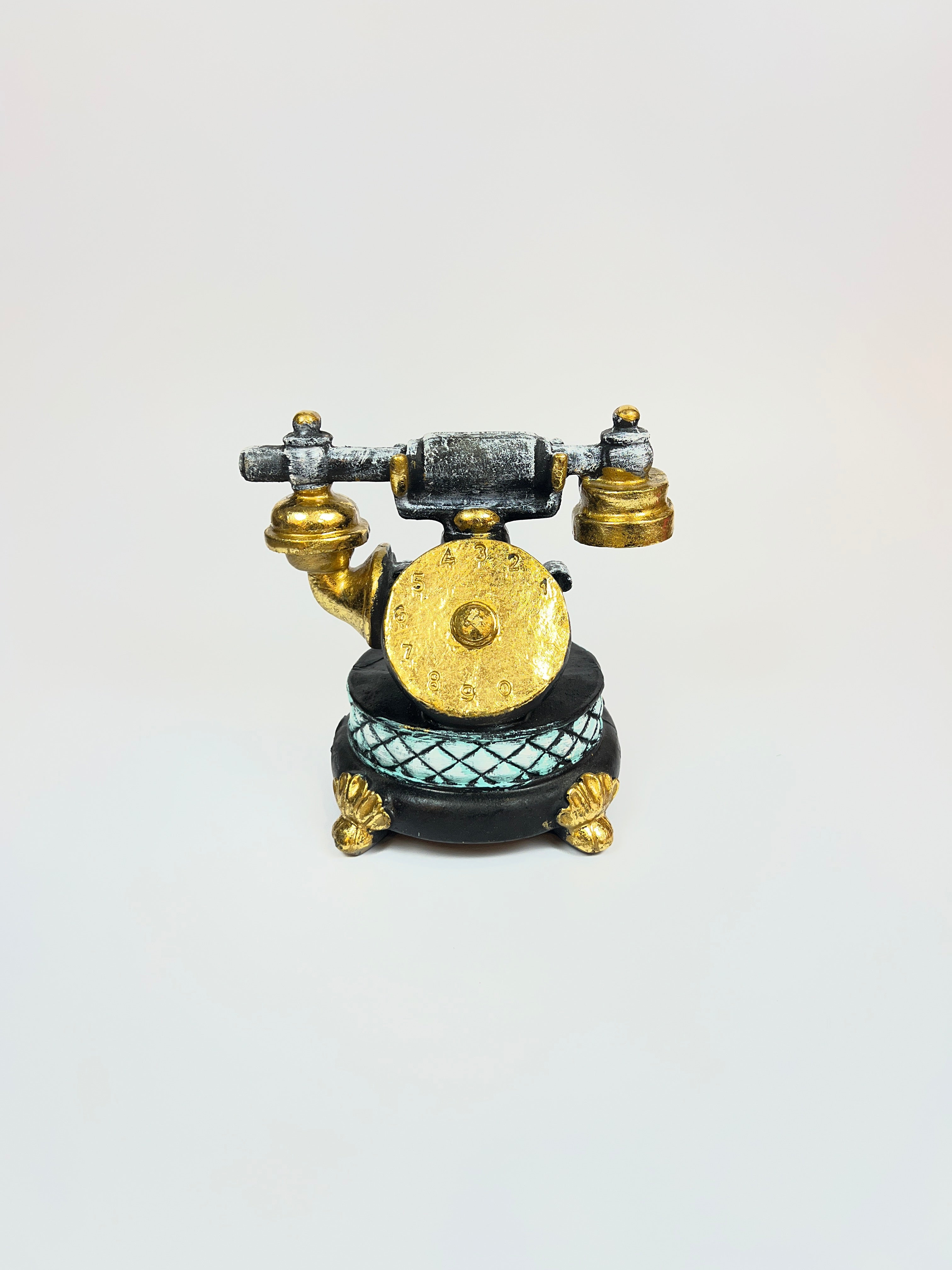 Vintage Style Miniature Telephone Figurine - Decorative Fiber Piece