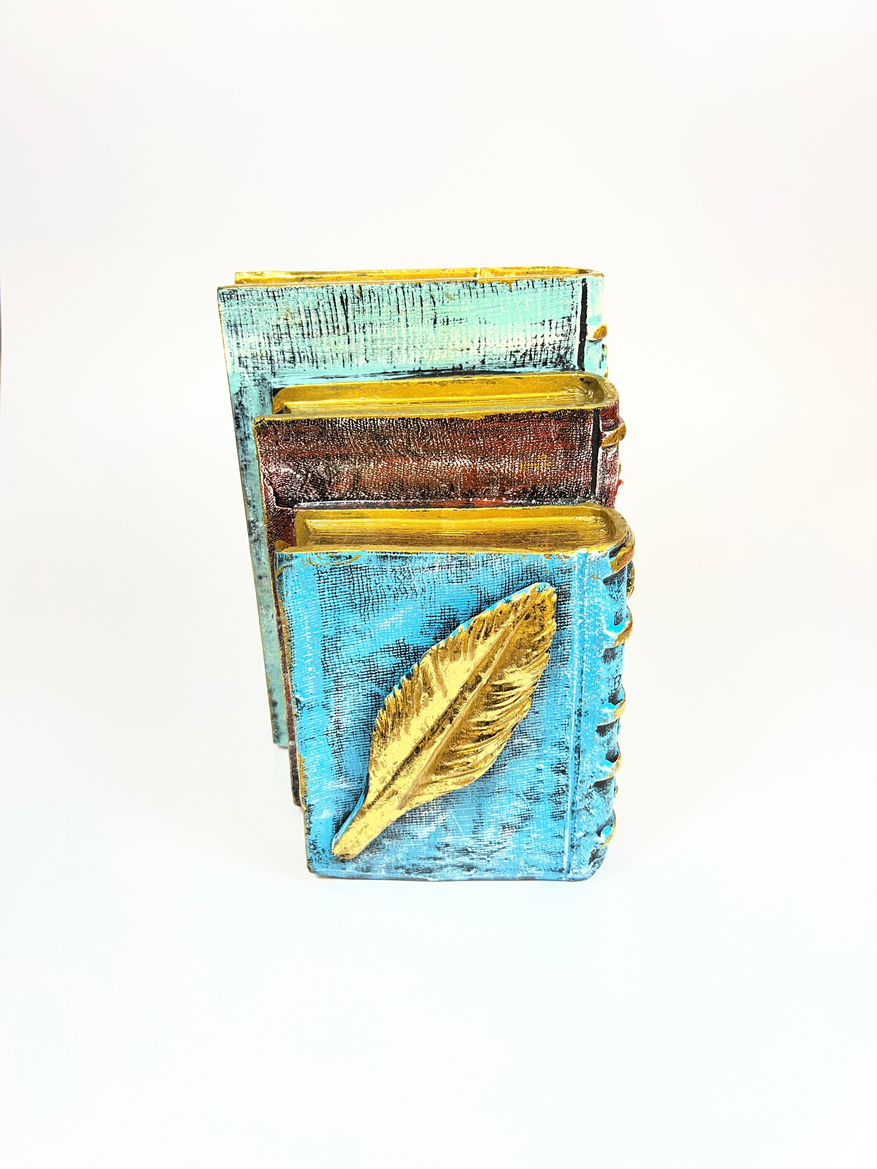 Decorative Stacked Antique Books Figurine - Vintage Library Fiber Art