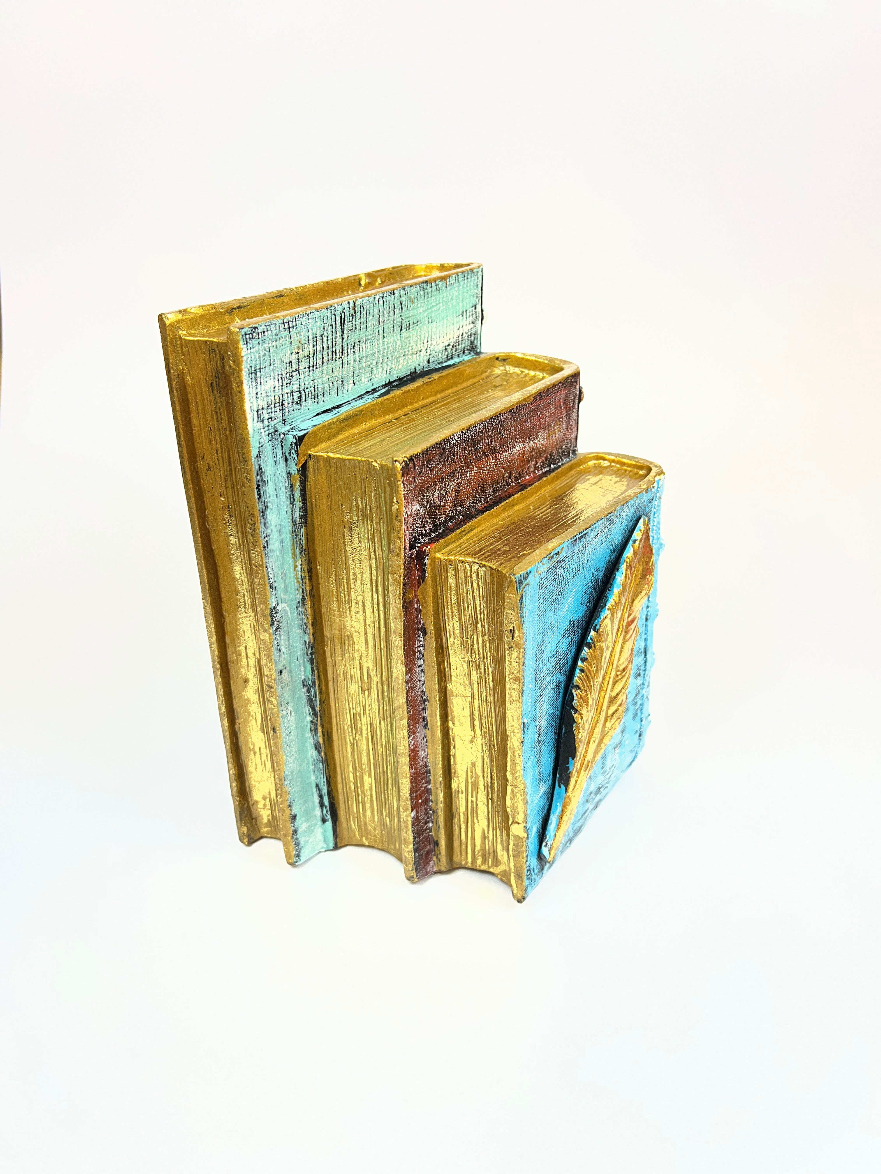 Decorative Stacked Antique Books Figurine - Vintage Library Fiber Art