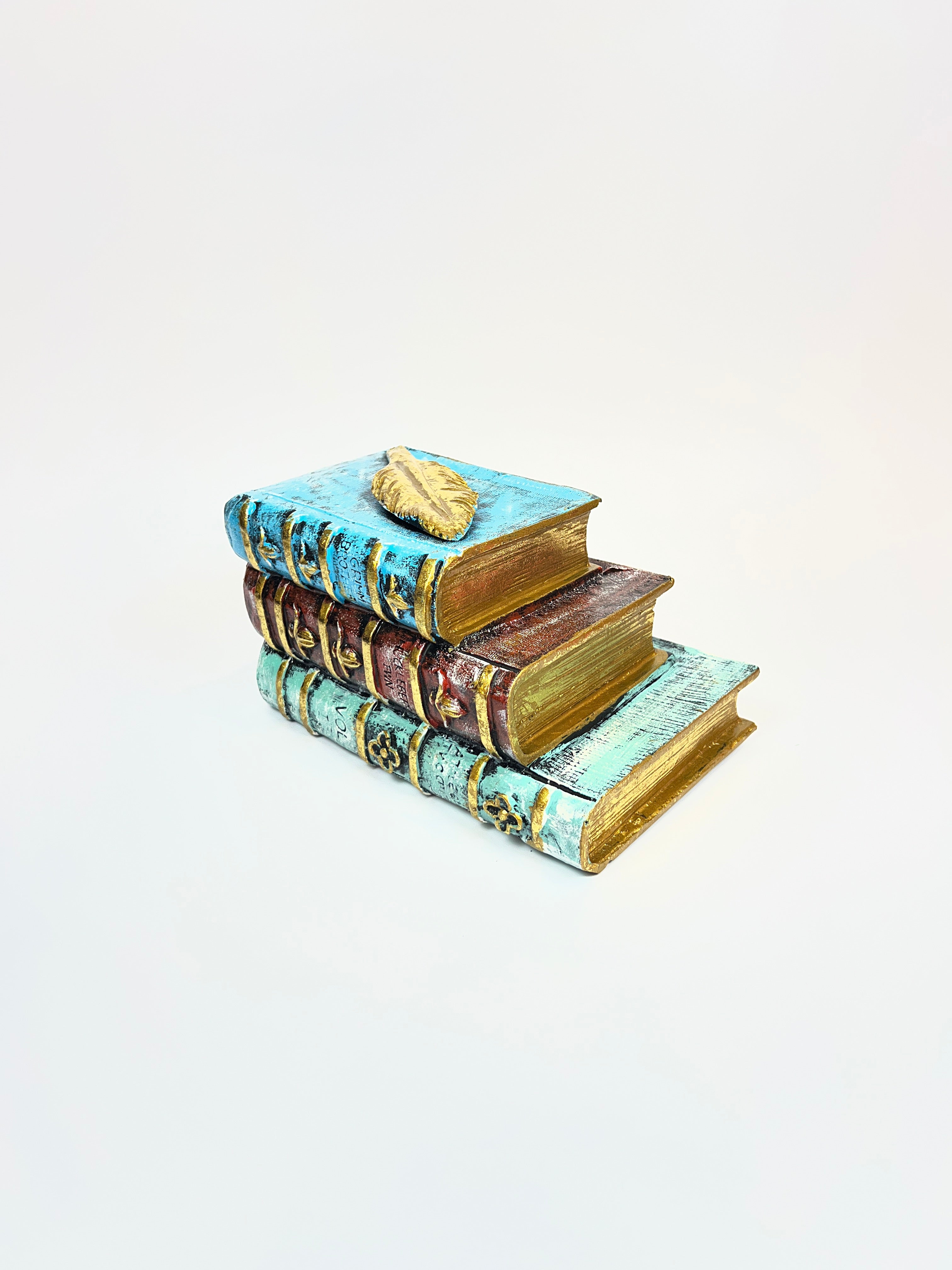 Decorative Stacked Antique Books Figurine - Vintage Library Fiber Art
