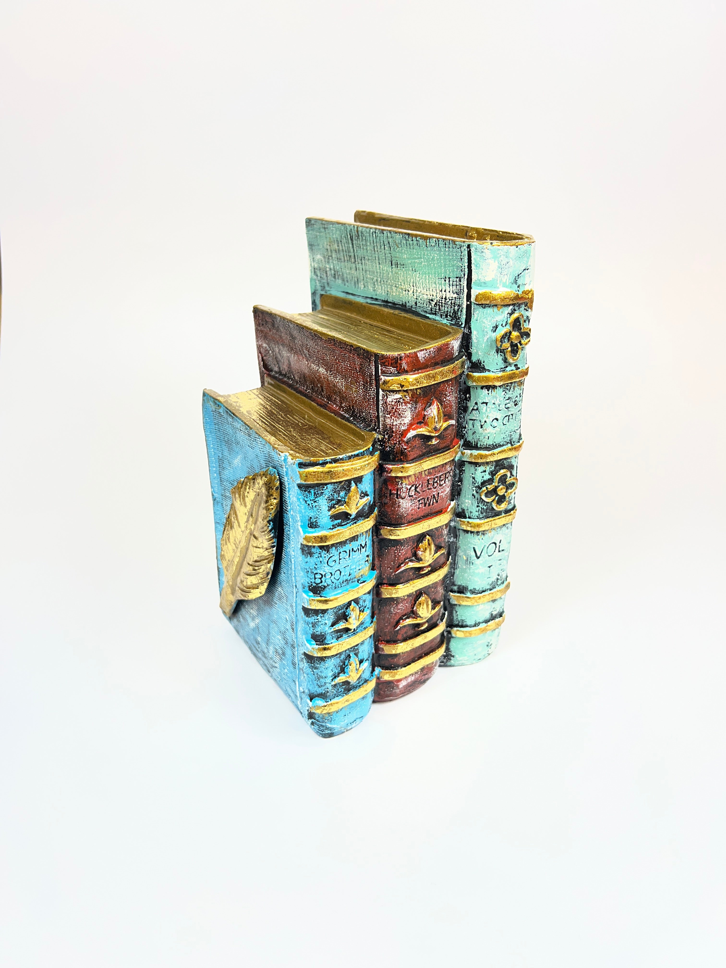 Decorative Stacked Antique Books Figurine - Vintage Library Fiber Art