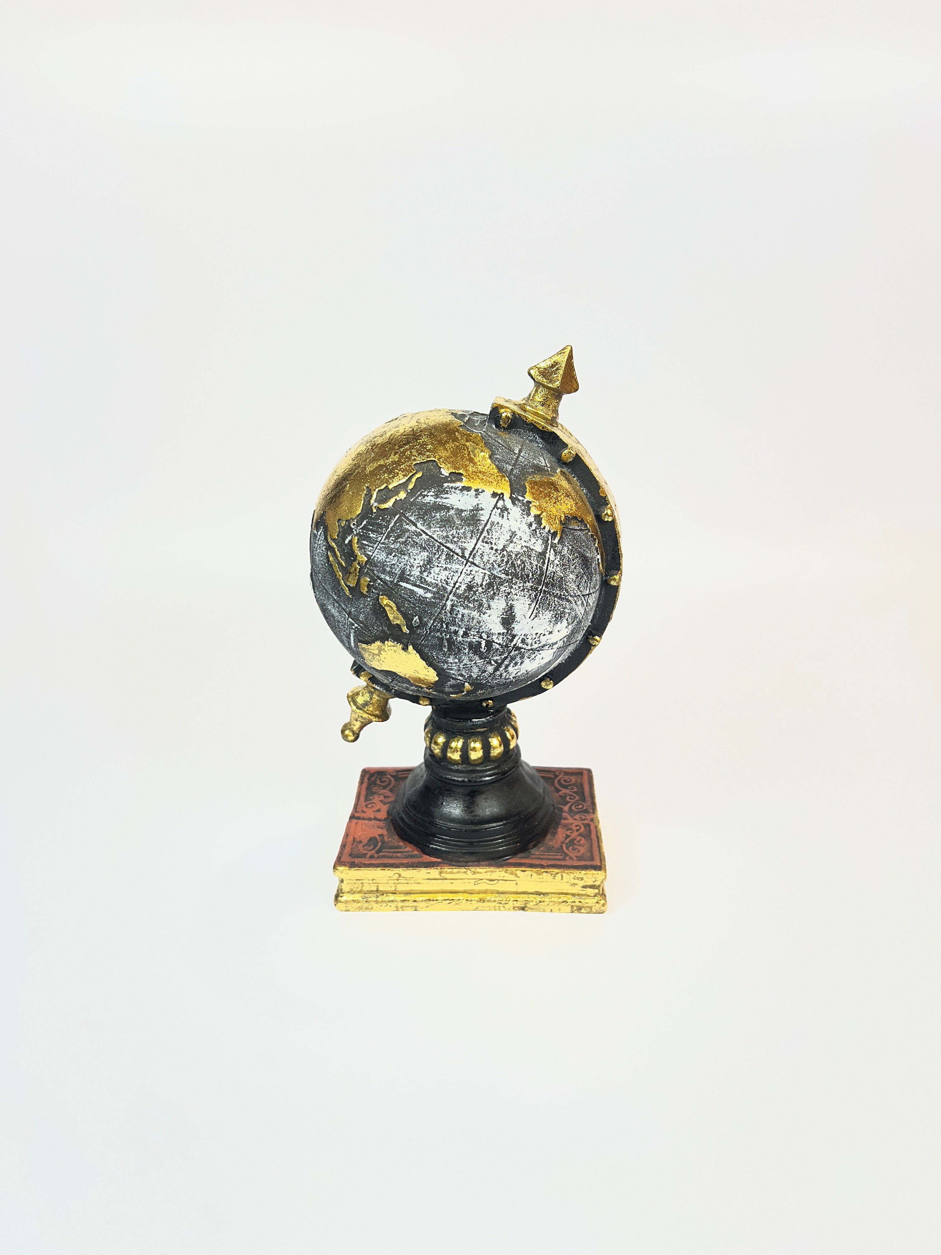 Vintage Style Miniature Globe Figurine - Decorative Fiber World Map
