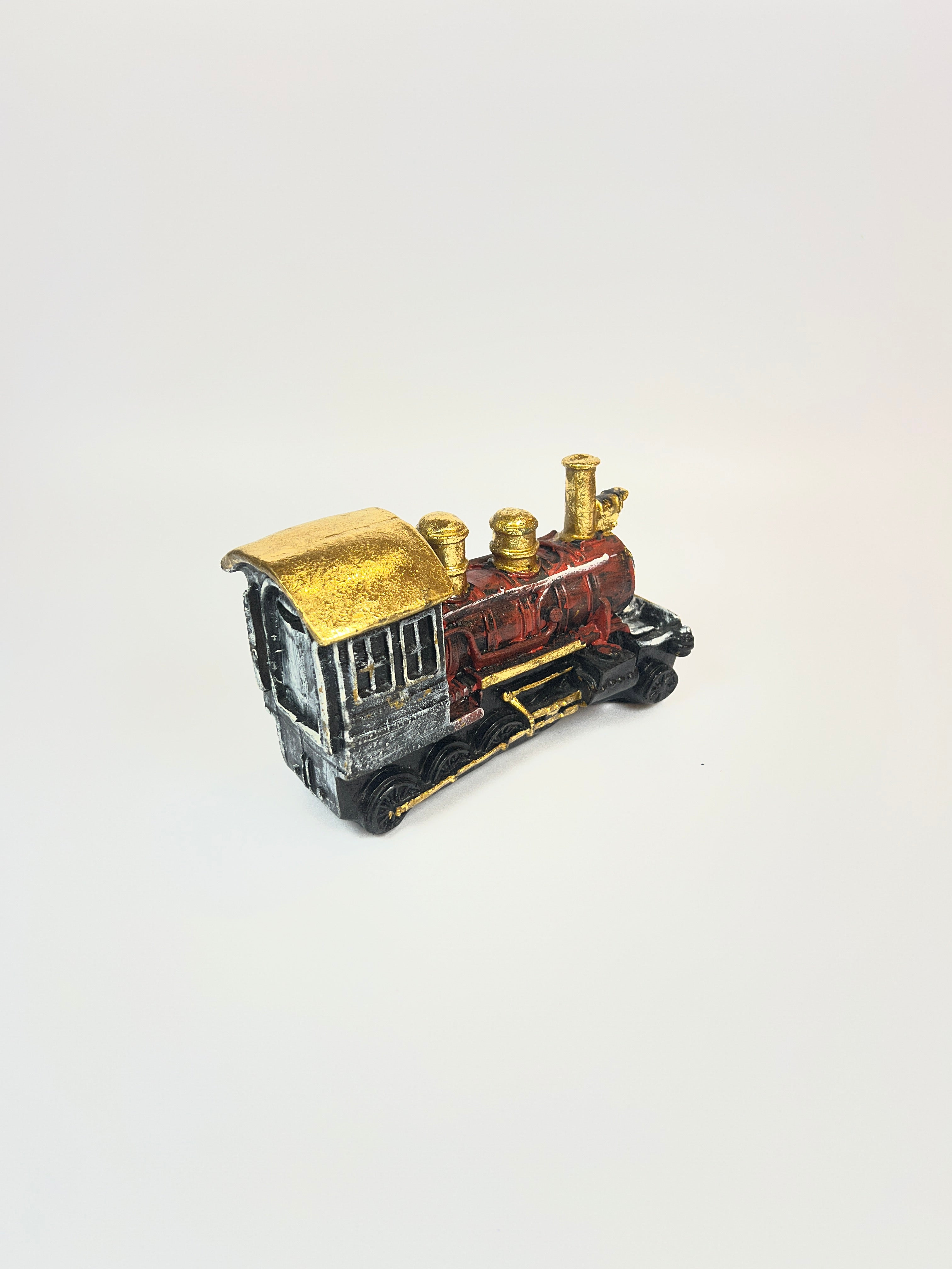 Antique Style Steam Train Figurine - Miniature Railroad Fiber Decor
