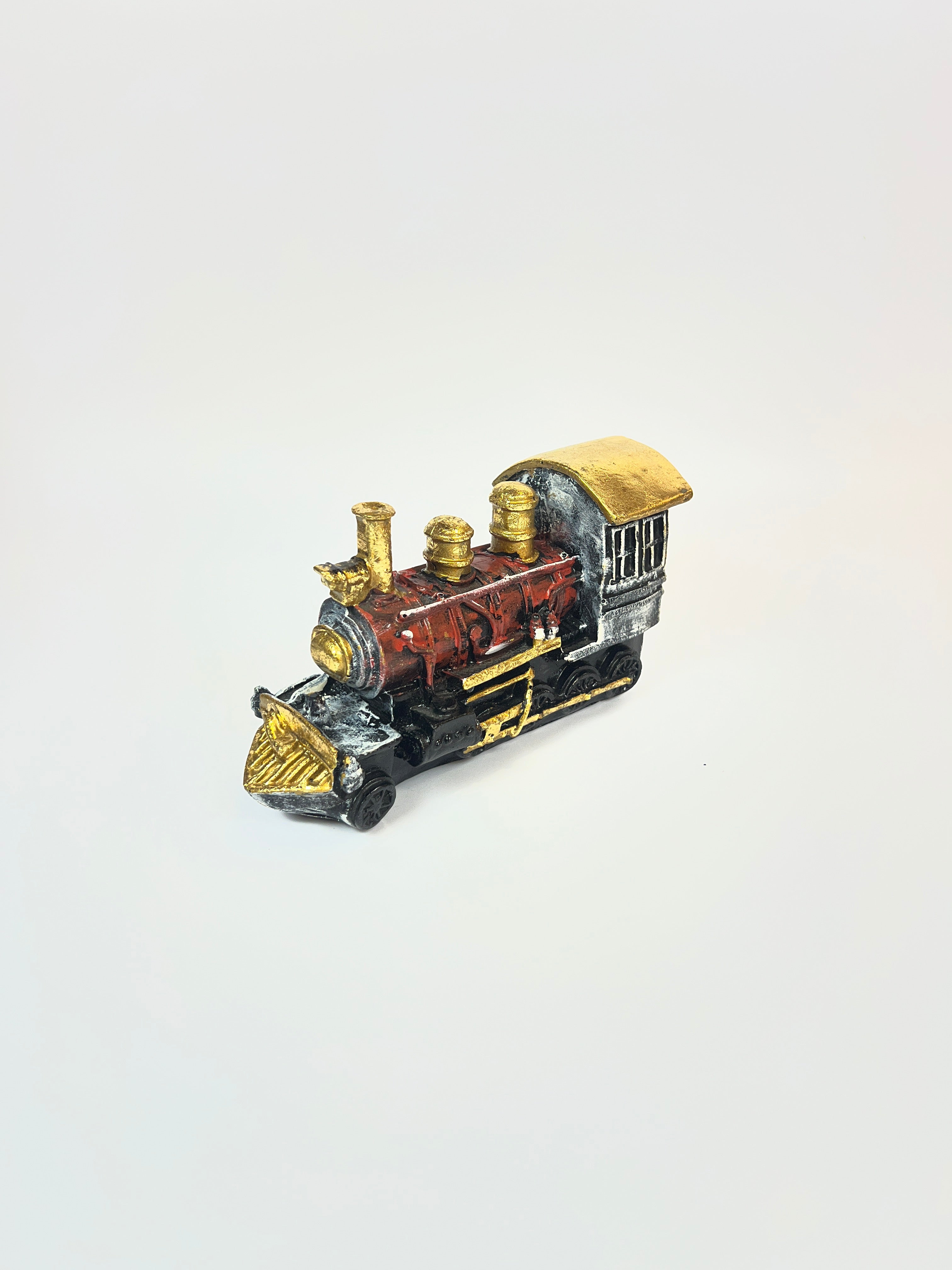 Antique Style Steam Train Figurine - Miniature Railroad Fiber Decor