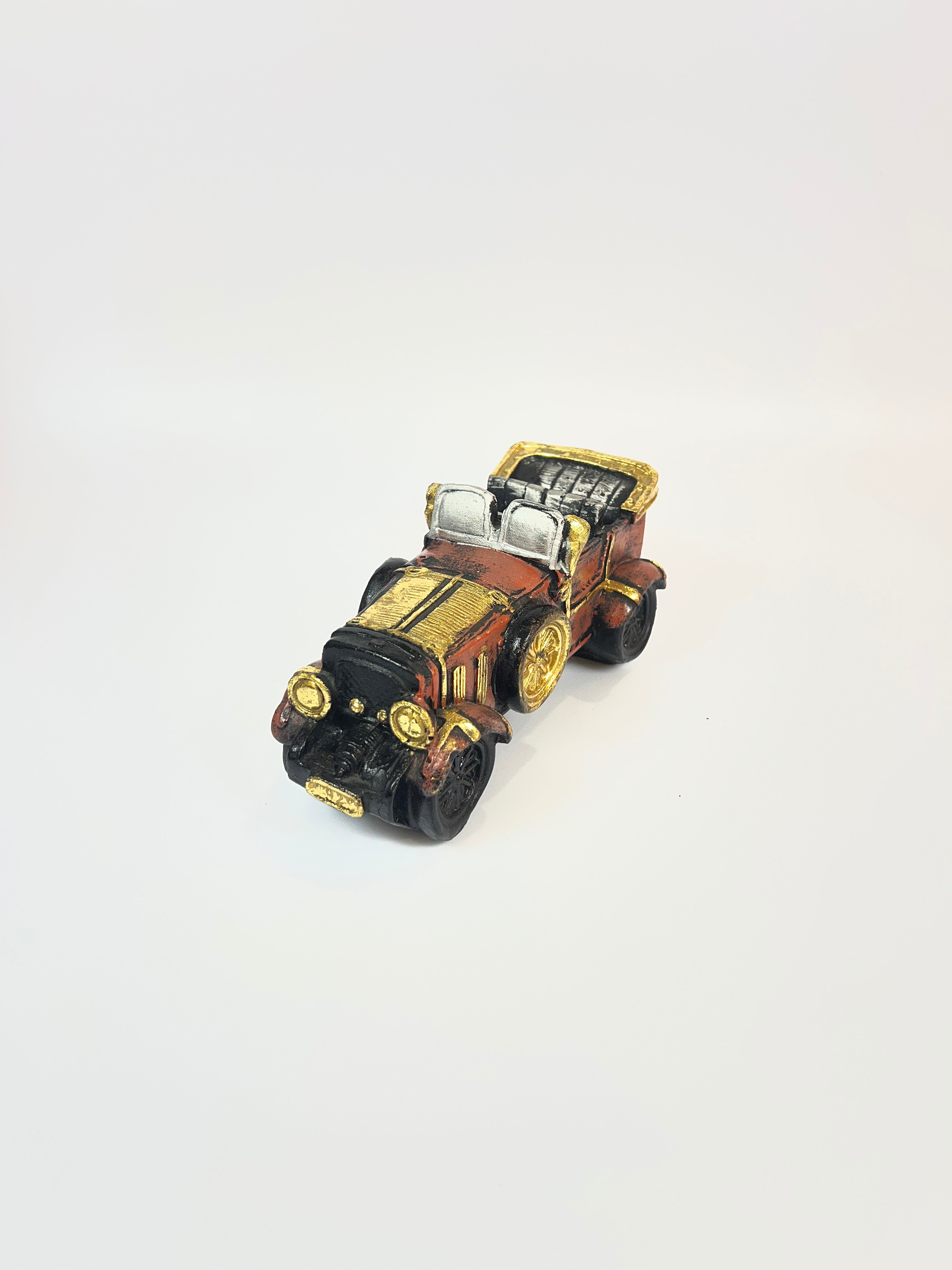 Antique Convertible Car Miniature Figurine - Vintage Auto Fiber Decor
