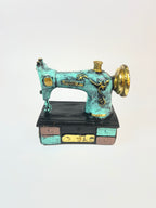 Antique Style Sewing Machine Figurine - Miniature Fiber Decor