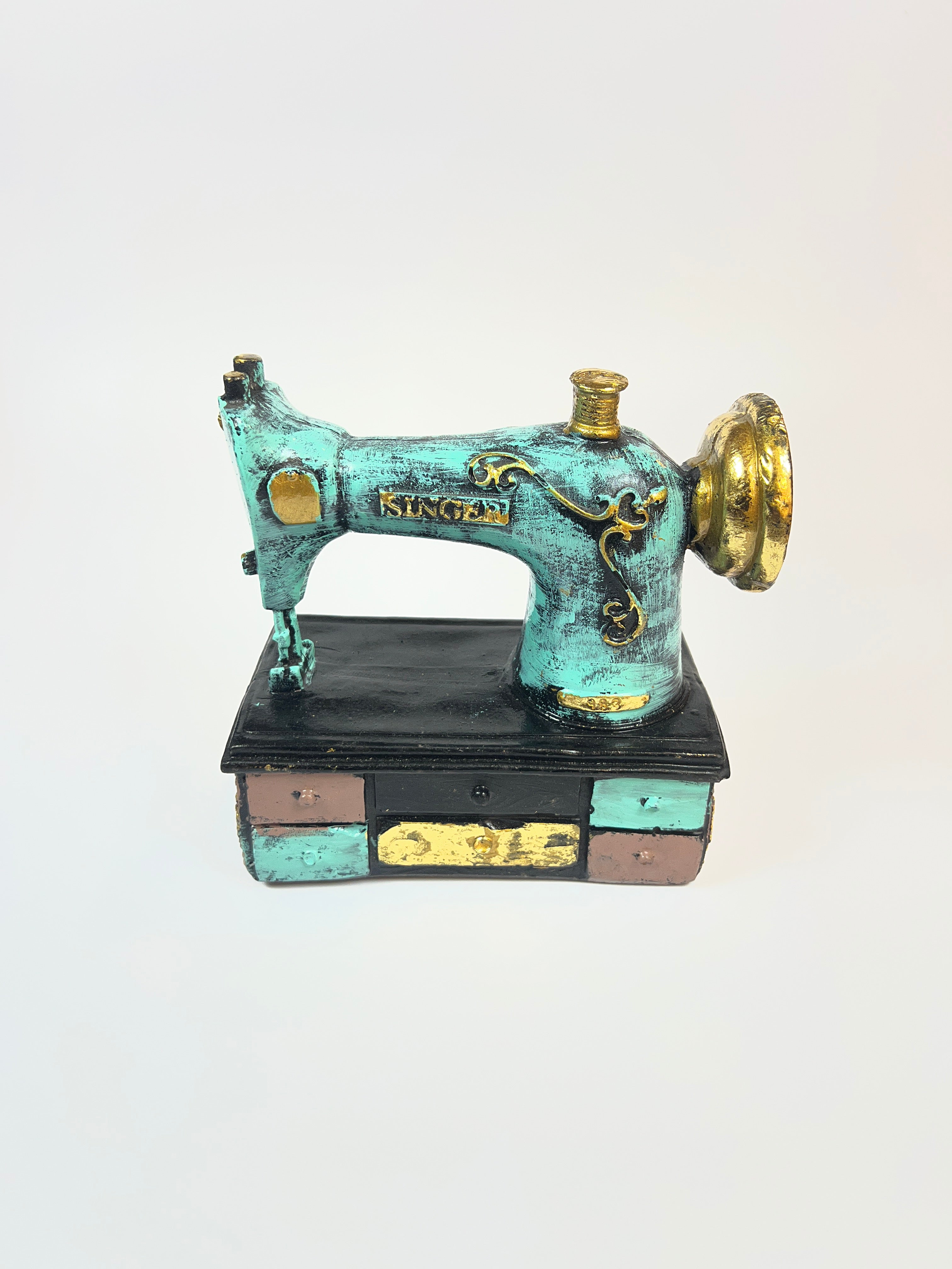 Antique Style Sewing Machine Figurine - Miniature Fiber Decor