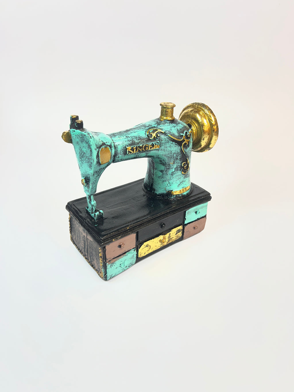 Antique Style Sewing Machine Figurine - Miniature Fiber Decor