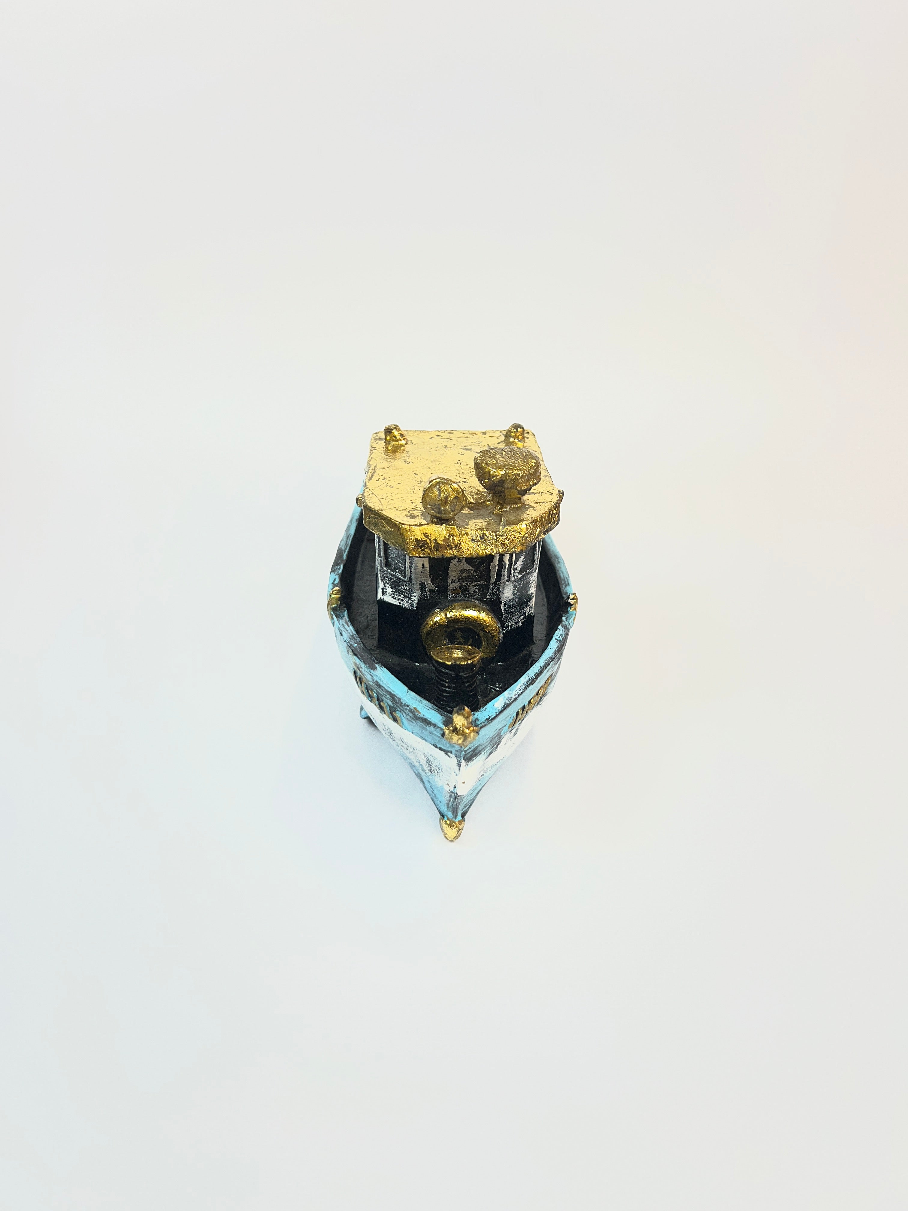 Distressed Fishing Trawler Miniature Figurine - Nautical Fiber Decor