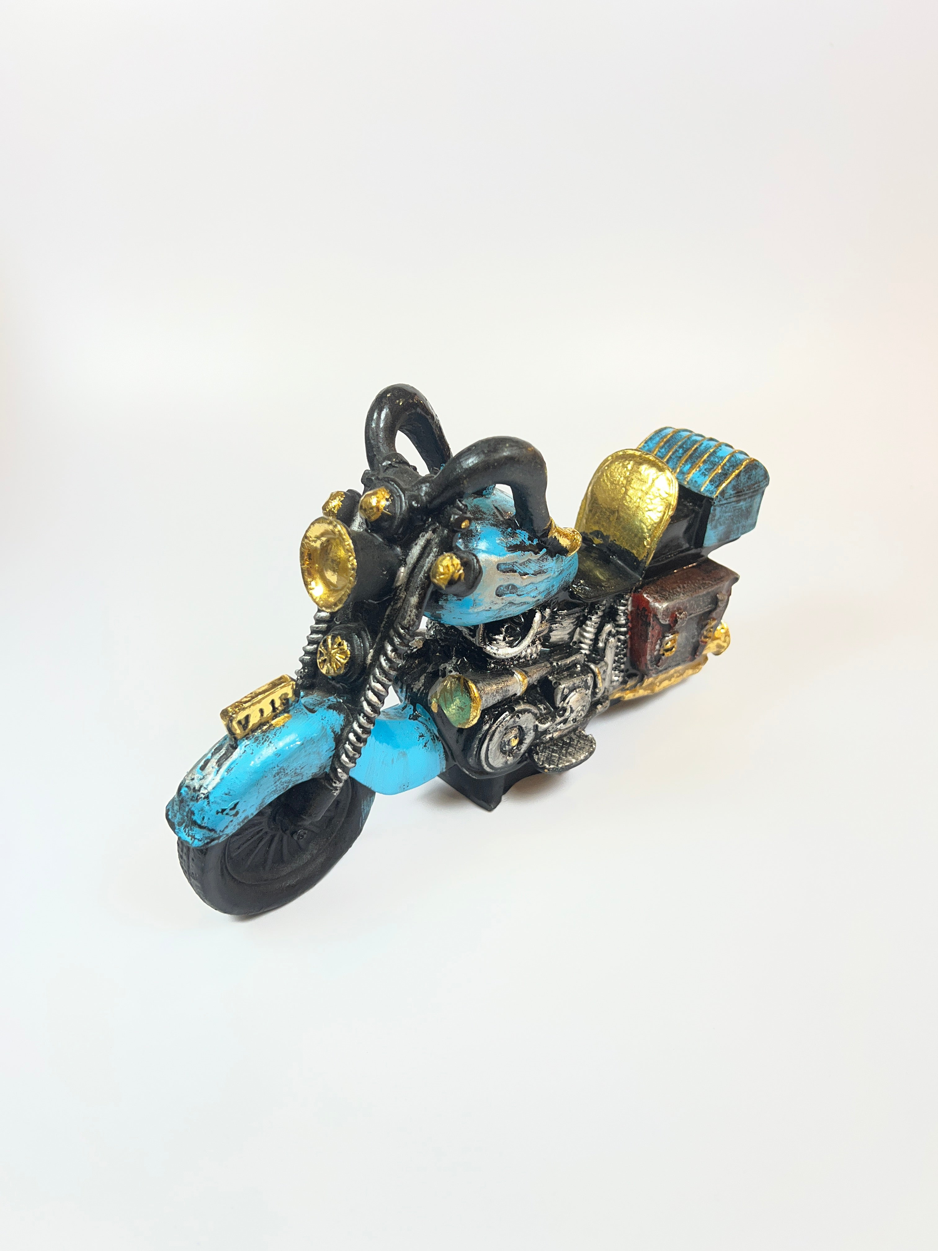 Vintage Cruiser Motorcycle Miniature Figurine - Distressed Fiber Decor