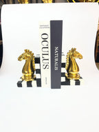 Gilded Knight Chess Piece Bookends - Decorative Fiber Set