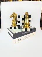 Gilded Knight Chess Piece Bookends - Decorative Fiber Set