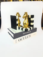 Gilded Knight Chess Piece Bookends - Decorative Fiber Set