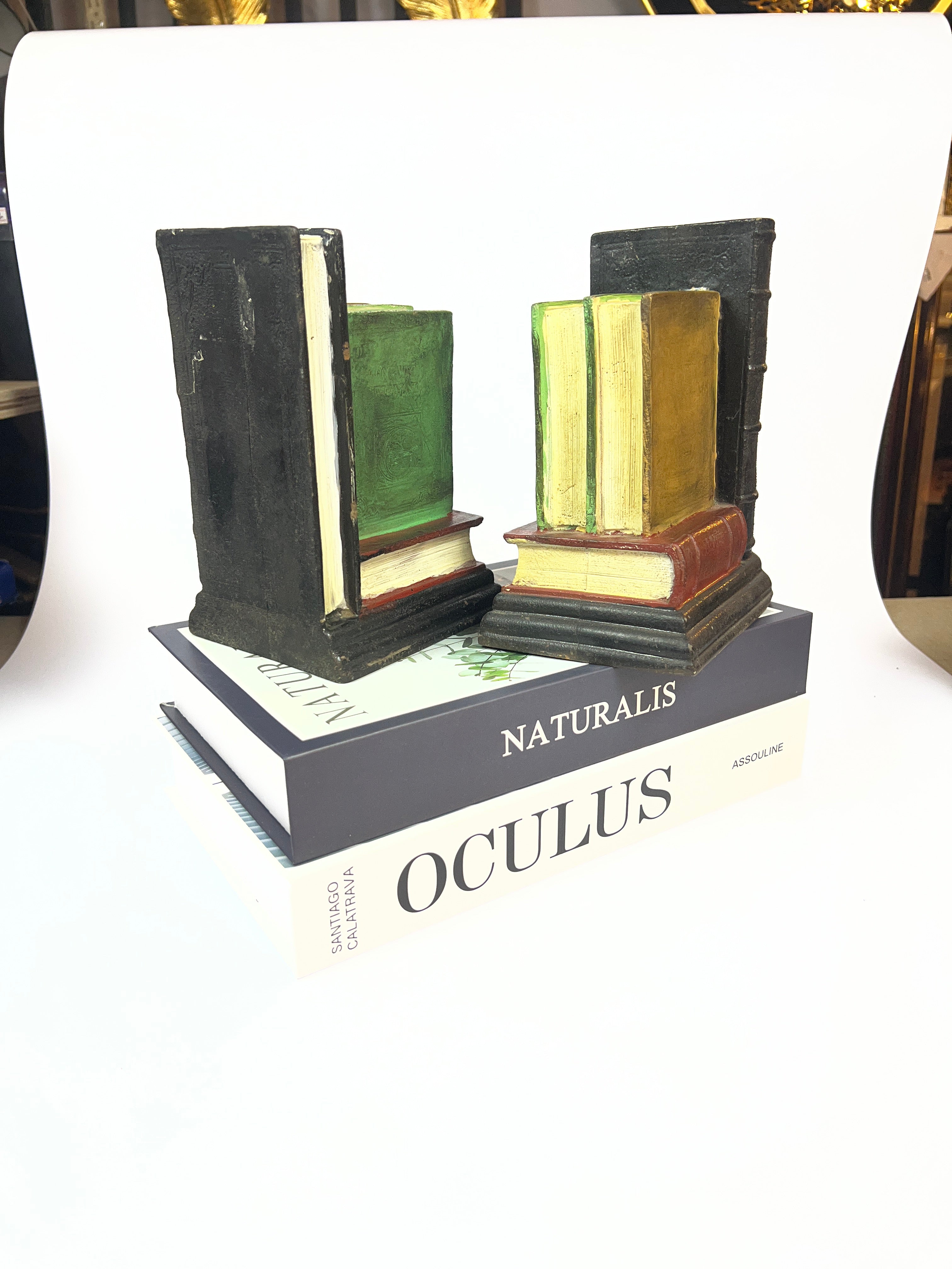 Stacked Antique Books Bookends - Decorative Fiber Set