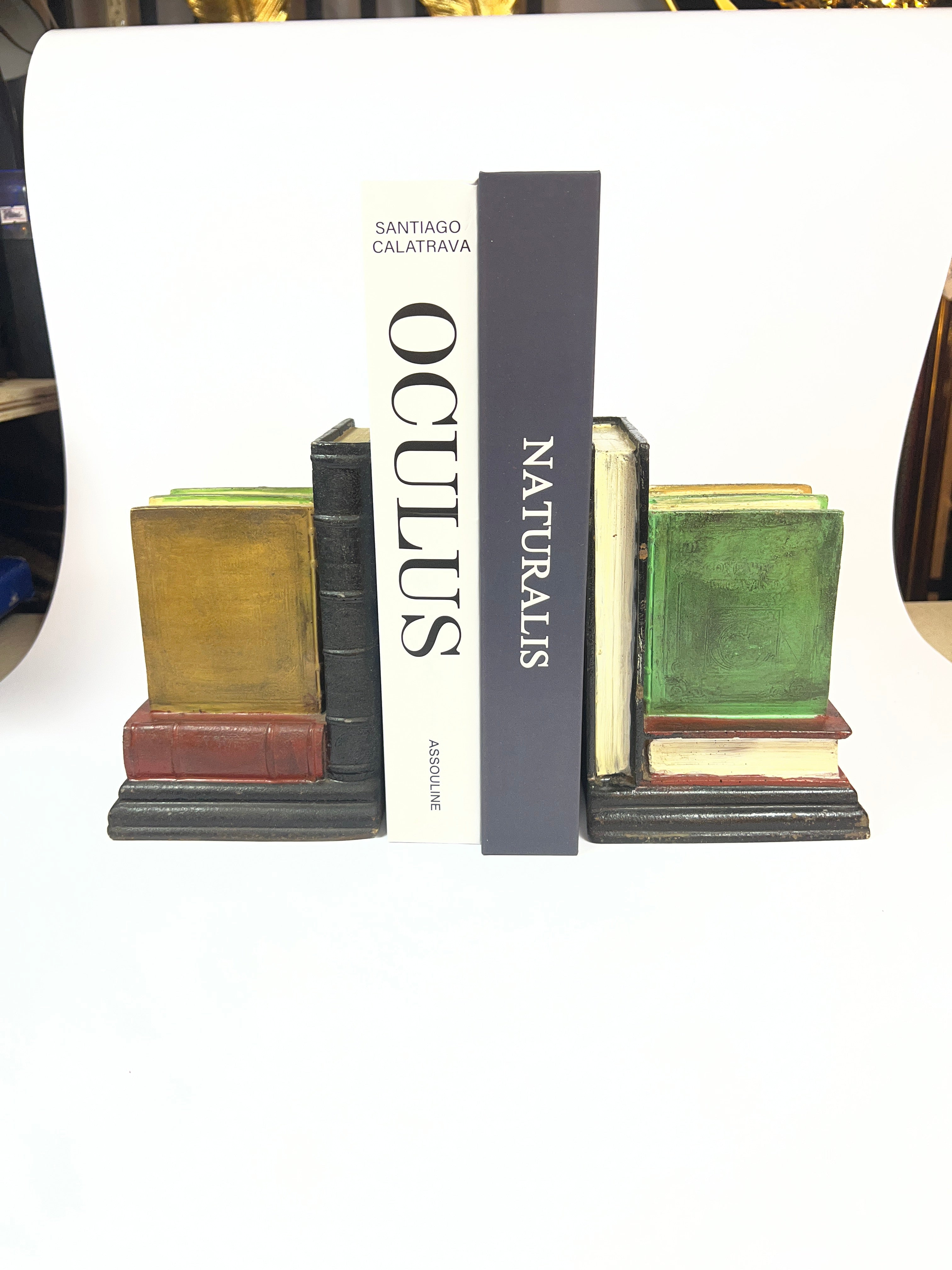 Stacked Antique Books Bookends - Decorative Fiber Set