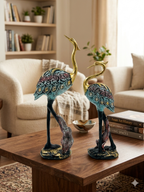 Elegant Golden Crane Couple Decorative Showpiece – Pair of Sculptures for Home Décor