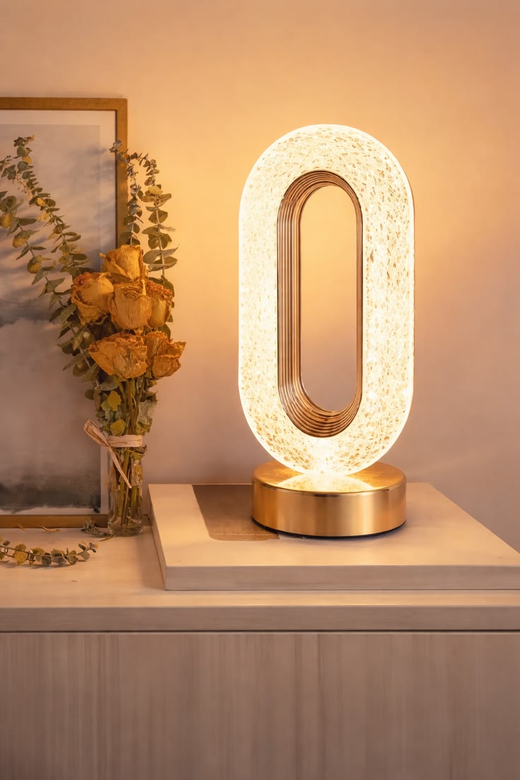 Modern Golden 3 Color LED Crystal Oval Touch Lamp