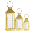 Luxury Gold Decorative Lantern Set (3 Pieces) – Modern Glass & Metal Candle Holders