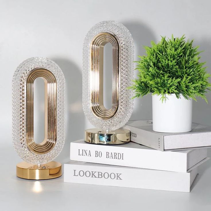 Modern Golden 3 Color LED Crystal Oval Touch Lamp