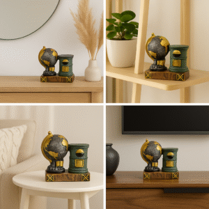 Vintage Globe & Post Box Decorative Fiber Ornament