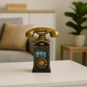 Vintage Golden Telephone Figurine – Decorative Fiber Table Ornament
