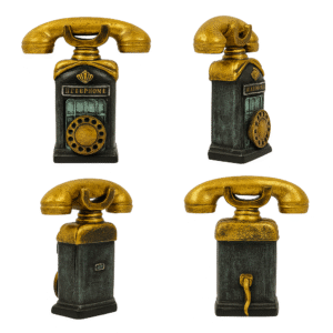 Vintage Golden Telephone Figurine – Decorative Fiber Table Ornament