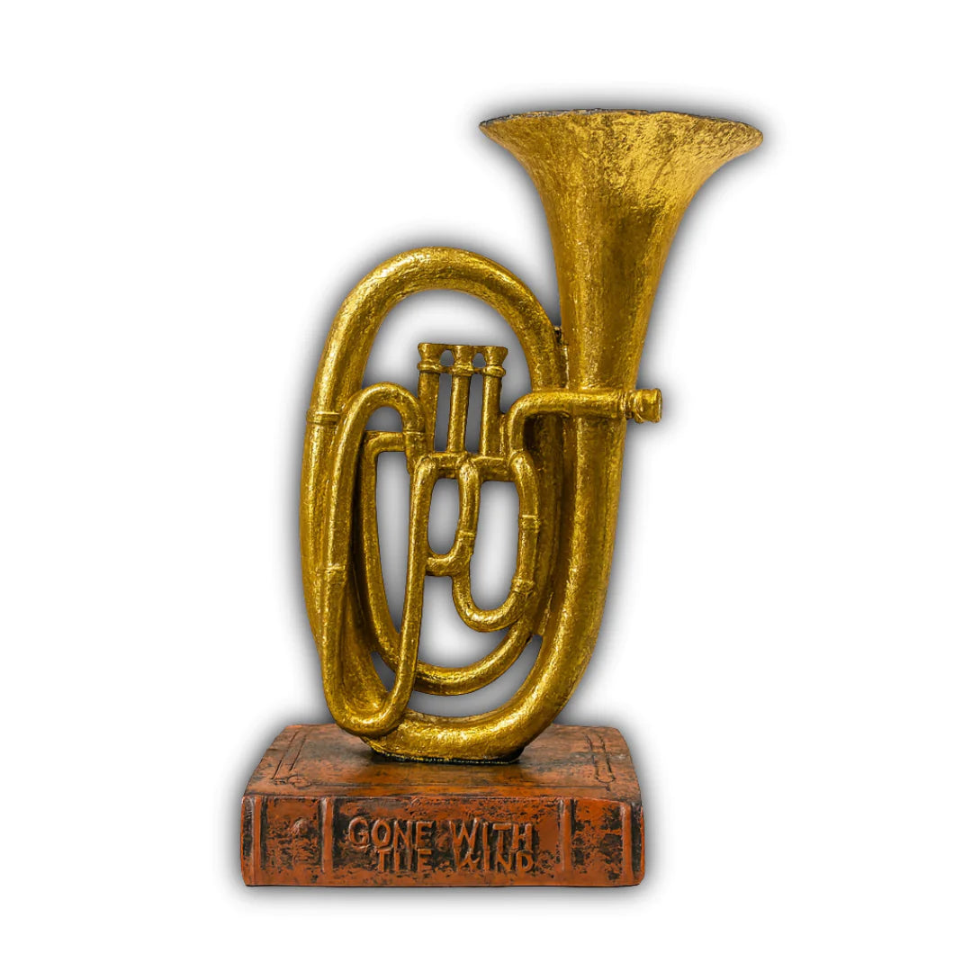 Vintage Golden Tuba Figurine on Antique Book Base – Fiber Decorative Showpiece