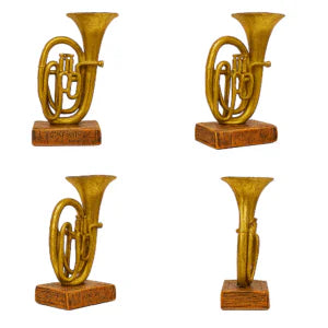 Vintage Golden Tuba Figurine on Antique Book Base – Fiber Decorative Showpiece