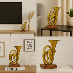 Vintage Golden Tuba Figurine on Antique Book Base – Fiber Decorative Showpiece