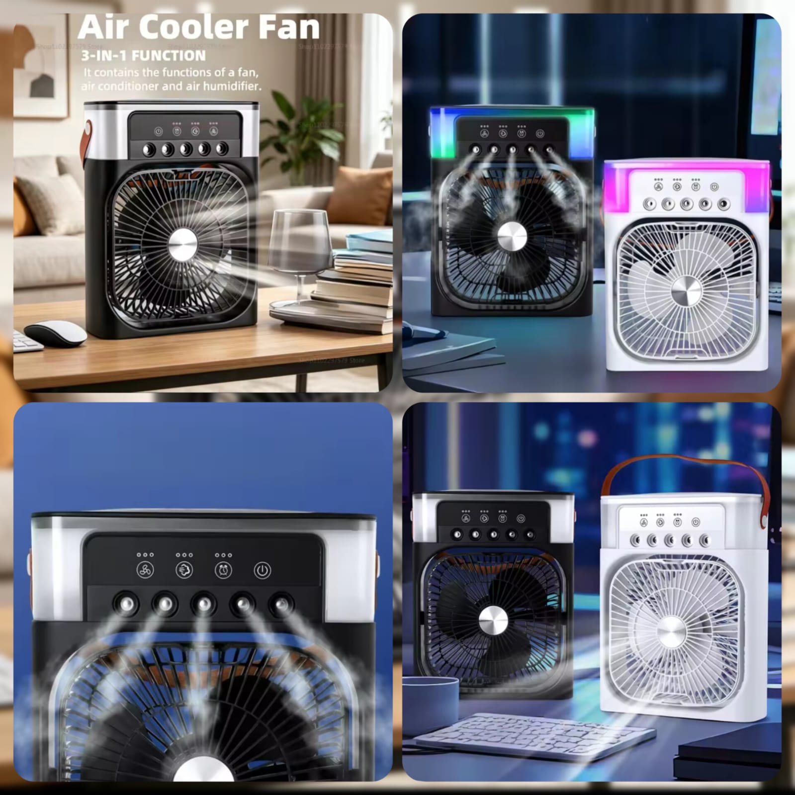 3 In 1 Portable Air Cooler Fan Mini AC Cooler Humidifier USB Rechargeable Cooling Fan with LED Light