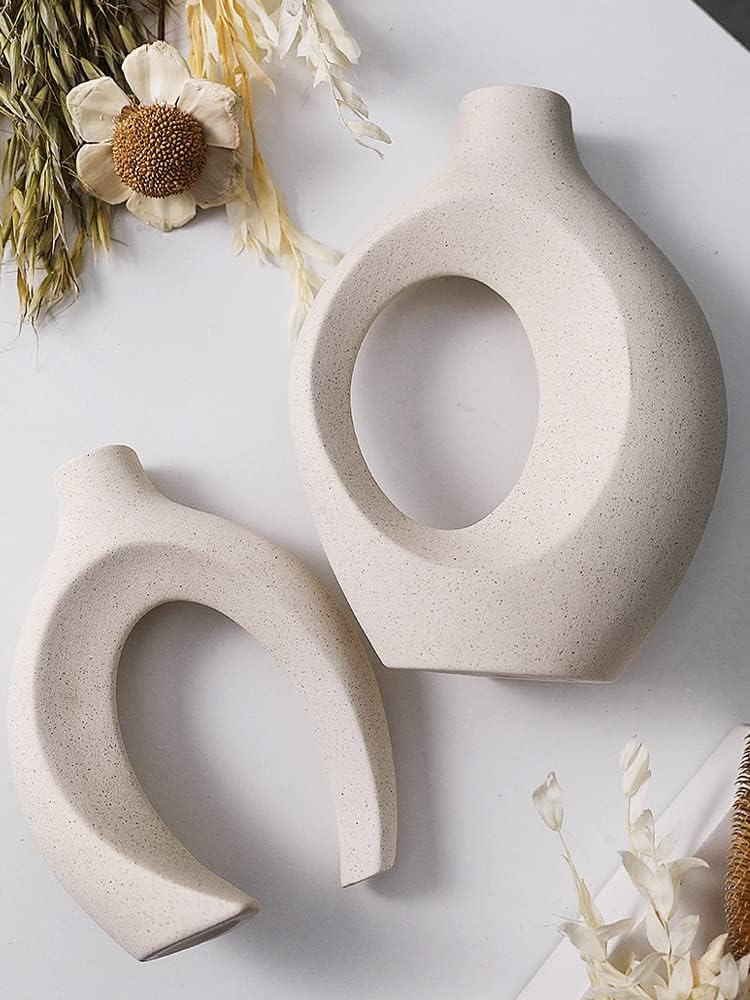 White Hollow Ceramic Vase Set Of 2 Modern Matte Donut Vases Nordic Minimalist Decorative Vase
