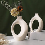 White Hollow Ceramic Vase Set Of 2 Modern Matte Donut Vases Nordic Minimalist Decorative Vase
