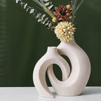White Hollow Ceramic Vase Set Of 2 Modern Matte Donut Vases Nordic Minimalist Decorative Vase