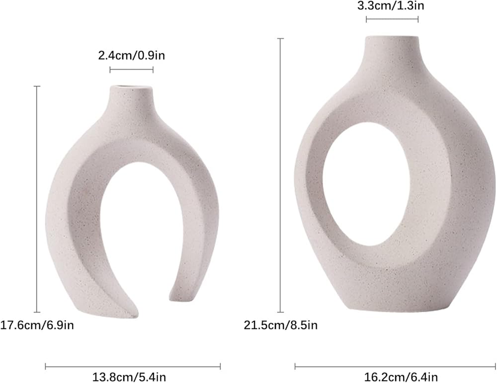 White Hollow Ceramic Vase Set Of 2 Modern Matte Donut Vases Nordic Minimalist Decorative Vase