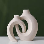 White Hollow Ceramic Vase Set Of 2 Modern Matte Donut Vases Nordic Minimalist Decorative Vase